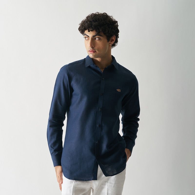 Linen Shirt for Men | Full Sleeves | Navy Blue