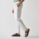 Linen Pants for Men | Stretchable Waist Belt | White