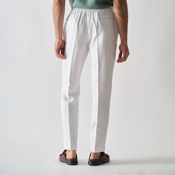 Linen Pants for Men | Stretchable Waist Belt | White