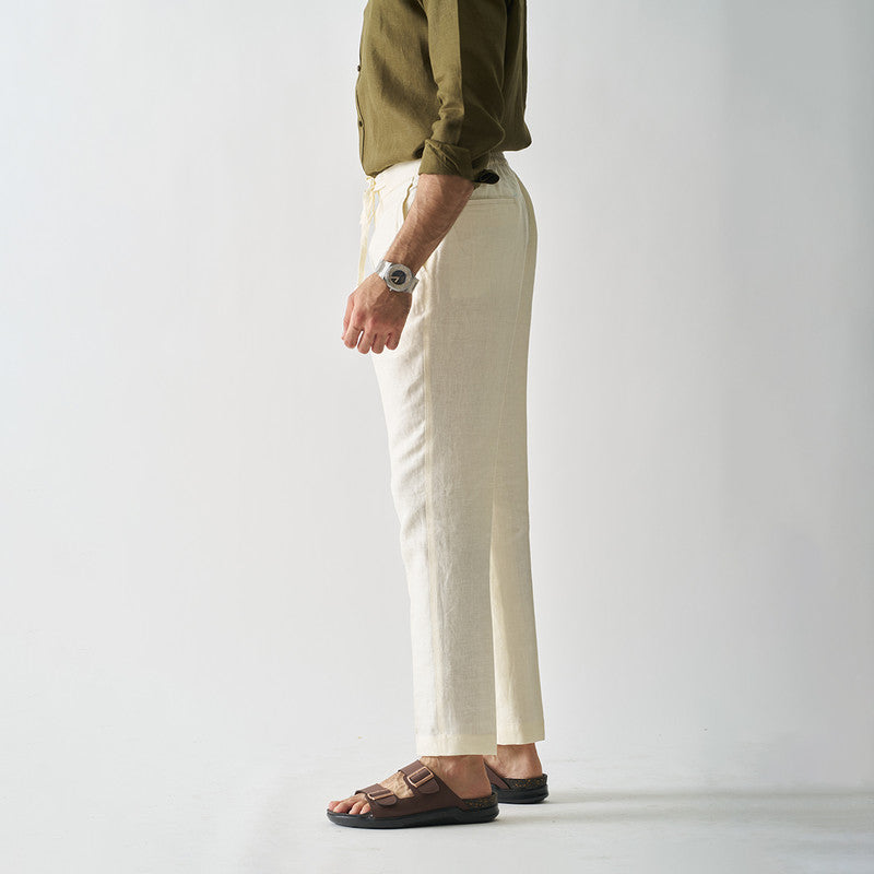Linen Pants for Men | Stretchable Waist Belt | Cream