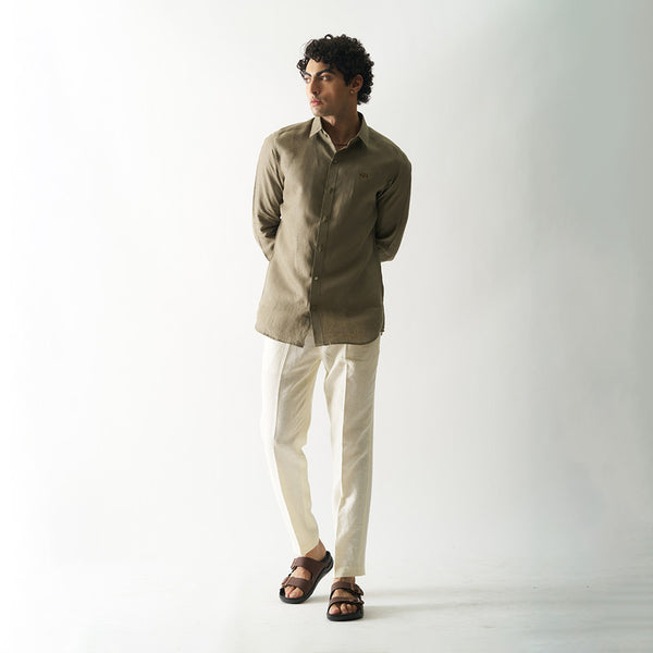 Linen Shirt for Men | Full Sleeves | Light Olive