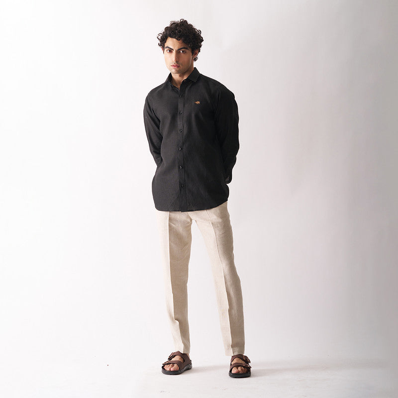 Linen Black Shirt for Men | Full Sleeves