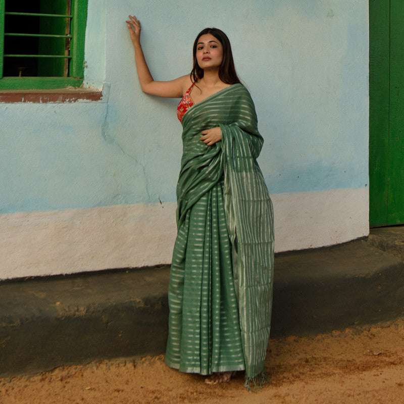 Handloom Cotton Green Saree