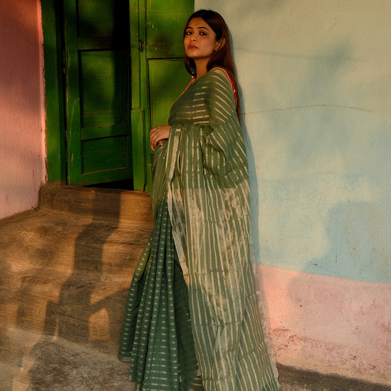 Handloom Cotton Green Saree