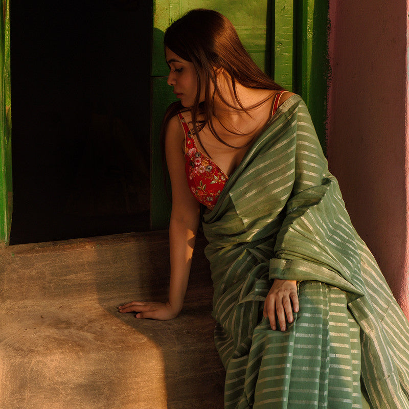 Handloom Cotton Green Saree