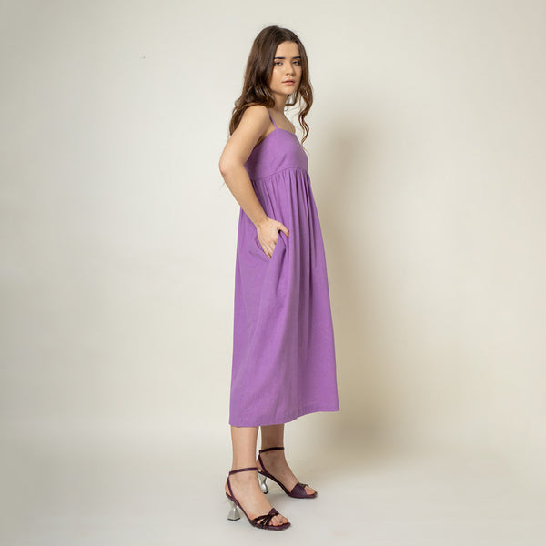 Organic Cotton Midi Dress for Women | Purple