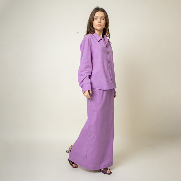 Upcycled Cotton Long Skirt for Women | Purple | Back Slit