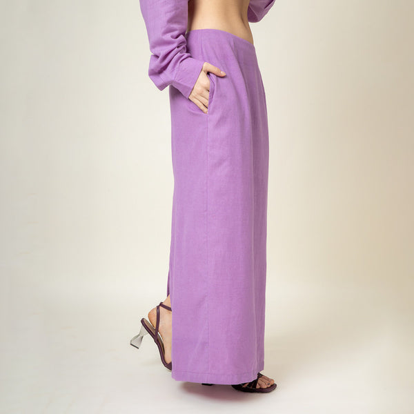 Upcycled Cotton Long Skirt for Women | Purple | Back Slit