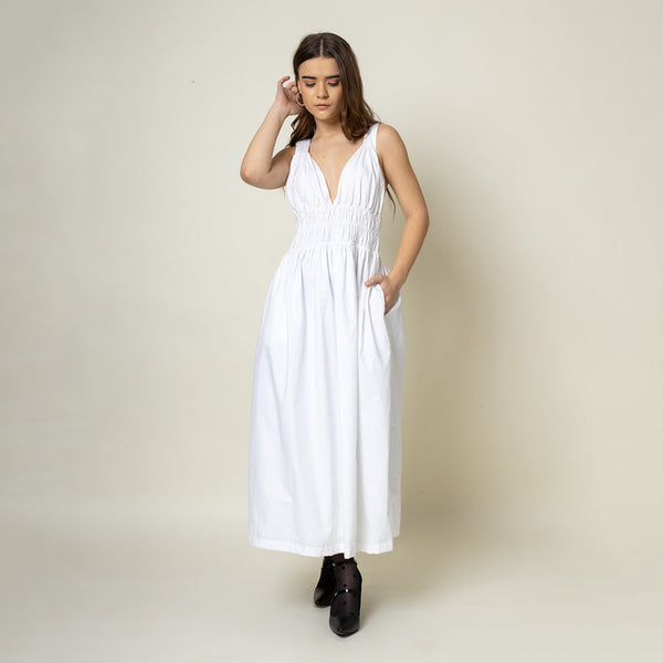 Upcycled Cotton Maxi Dress for Women | White