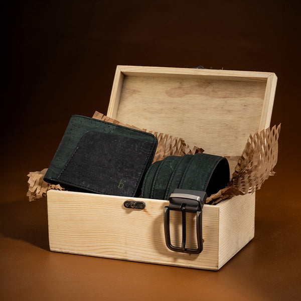 Gift Hampers for Men | Cork Reversible Belt & Wallet | Sacramento Green