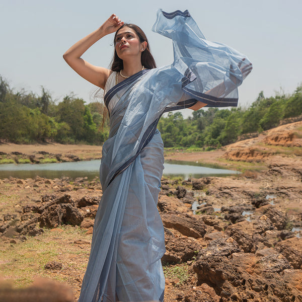 Chanderi Silk Cotton Saree | Blue