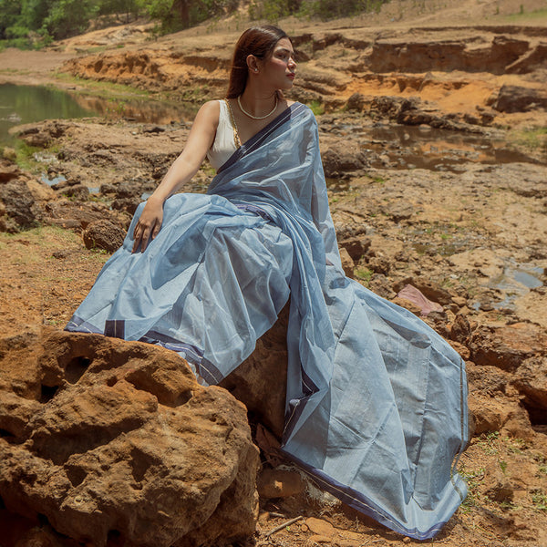 Chanderi Silk Cotton Saree | Blue