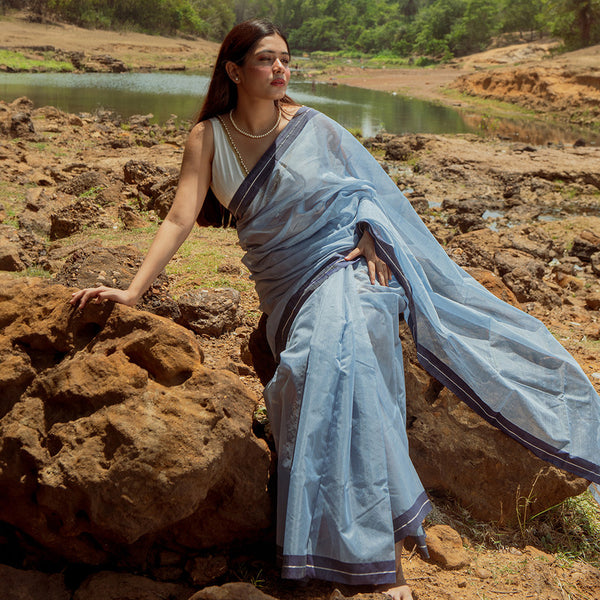 Chanderi Silk Cotton Saree | Blue