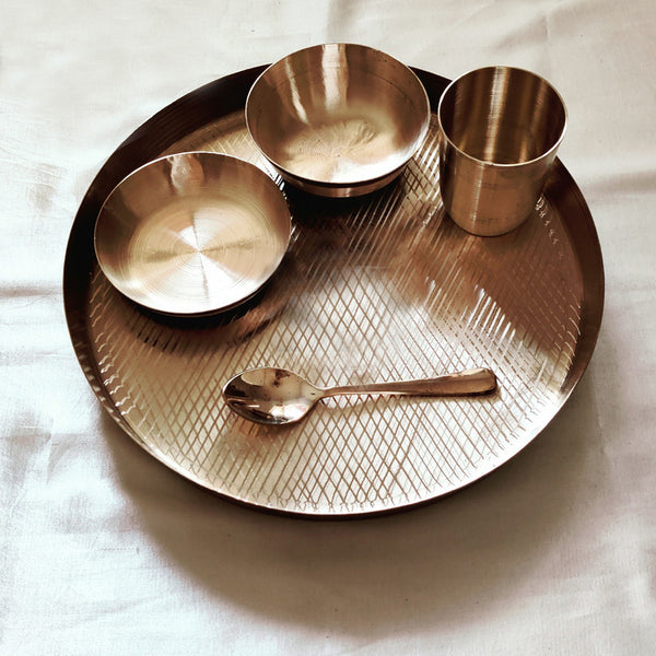 Kansa Dinner Set | Kansa Thali Set | 11 Inches Bronze Plate | Set of 5