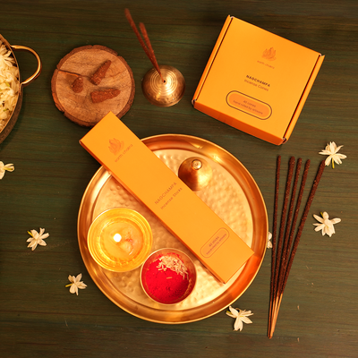 Hammered Pooja Thali with Nagchampa Incense Sticks & Cones