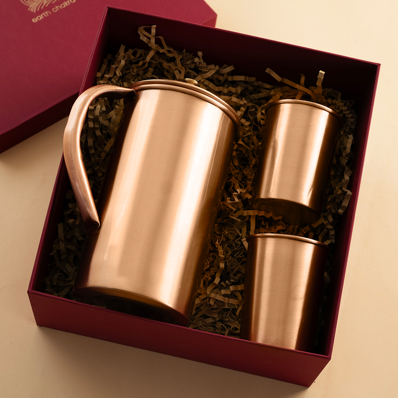 Pure Copper Jug & Glasses with Gift Box | Festive Gift Pack