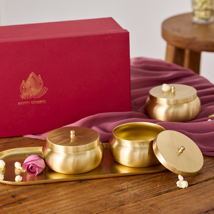 Brass Dry Fruit Bowls with Tray | Set of 3 | Wedding Gifts