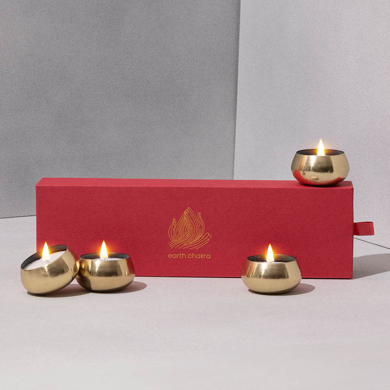 Gold Metal Small Candles | Set of 4 | Vanilla | Soy Wax Candle | Gift Box