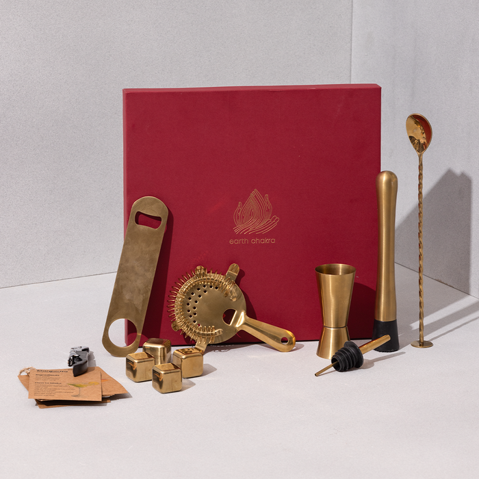 Gift Hamper | Bar Tool Kit | Set of 8 | Brass Finish