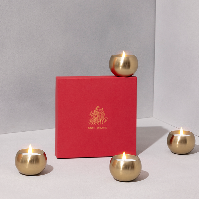 Brass Soy Wax Candles | Set of 4 | Lavender & Patchouli | Gift Box