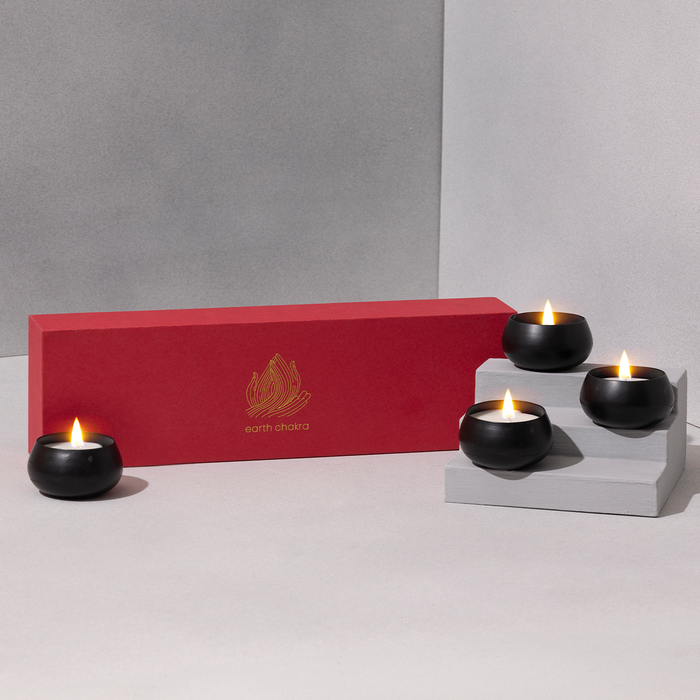 Black Metal Small Candles | Set of 4 | Vanilla | Soy Wax Candle | Gift Box