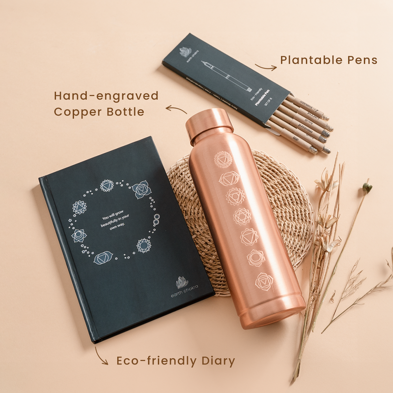 Copper Bottle with Diary & Plantable Pens Set | Ideal for Office