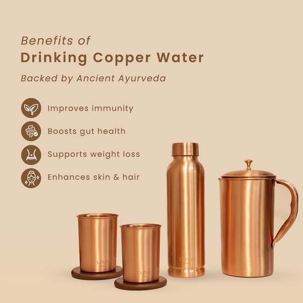 Pure Copper Bottle With Jug & 2 Glasses | Gift Box