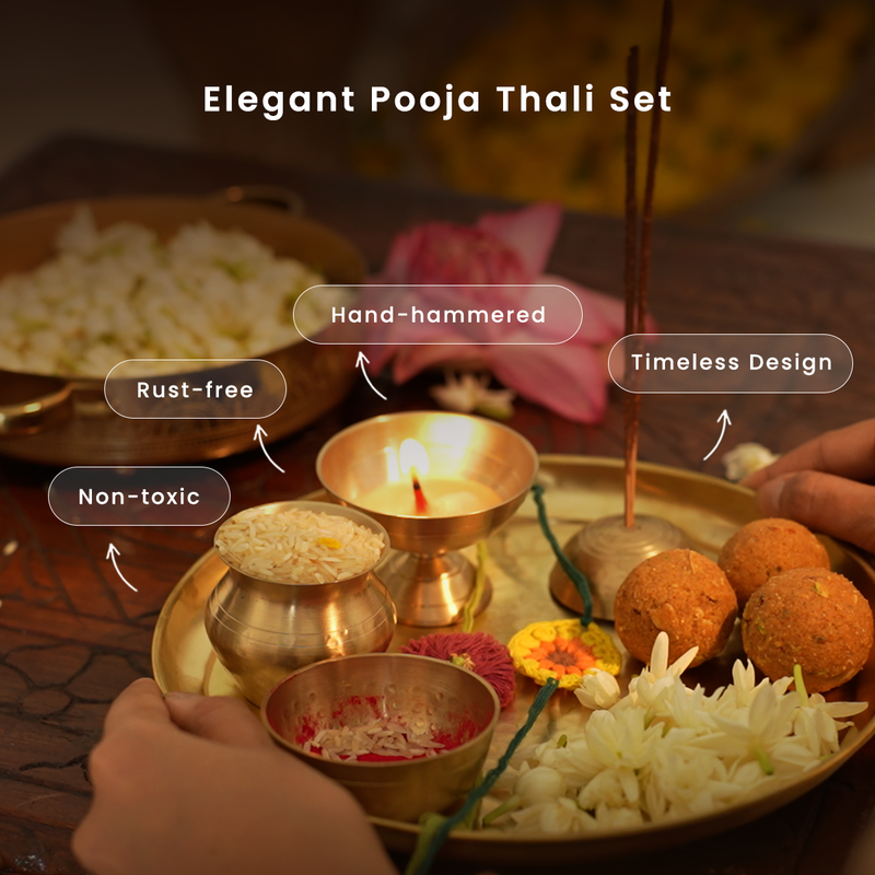 Hammered Pooja Thali with Rose Incense Sticks & Patchouli Cones