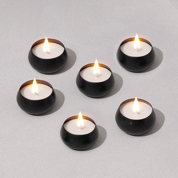 Black Metal Tea Lights | Set of 6 | Vanilla | Soy Wax Candles | Diwali Box