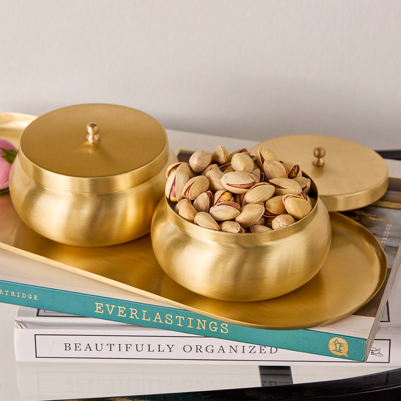 Brass Dry Fruit Bowls with Tray | Set of 3 | Wedding Gifts