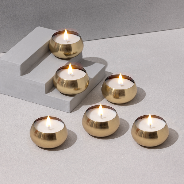 Gold Metal Small Candles | Set of 6 | Vanilla | Soy Wax Candles | Gift Box