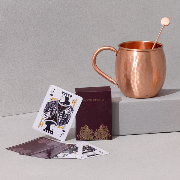 Copper Mugs with Stirrers and Playing Cards | Game Night Combo | Diwali Gift Hamper