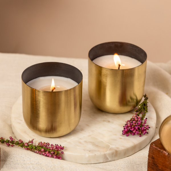 Brass Soy Wax Candles | Set of 2 | Lavender & Patchouli |  Gift Box