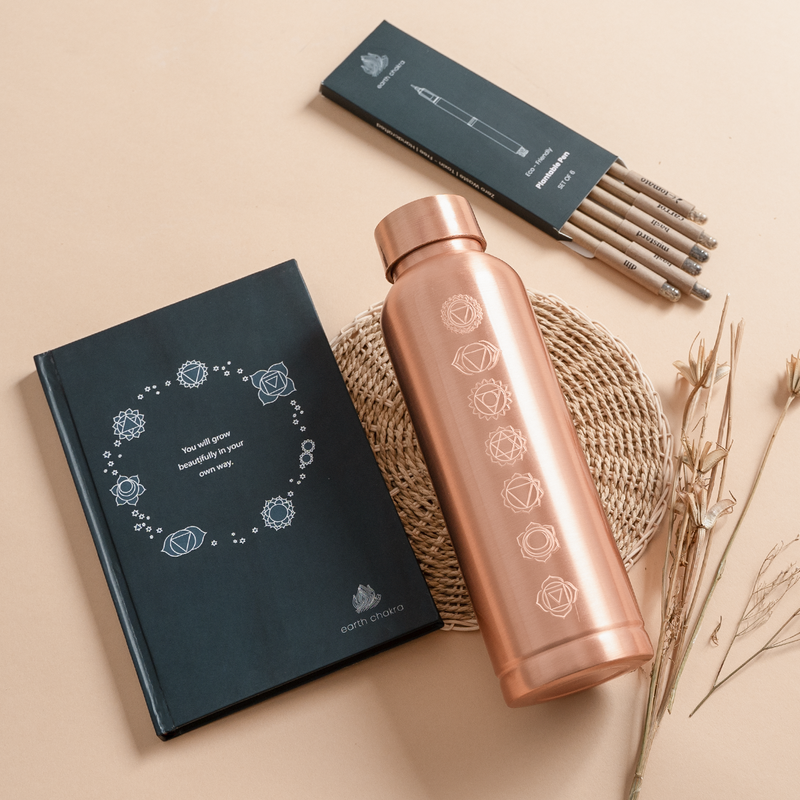 Copper Bottle with Diary & Plantable Pens Set | Ideal for Office