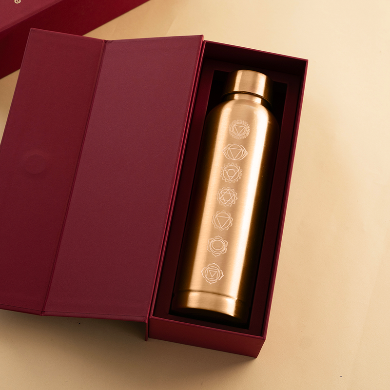 Copper Bottle with Gift Box | 7 Chakra Design | 1 Litre