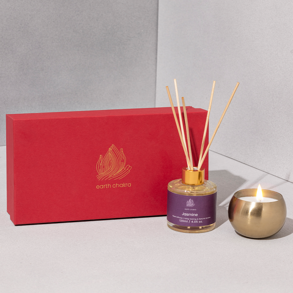 Jasmine Reed Diffuser & Brass Candle | Set of 2 | Aromatherapy Gift Box | Gift Box