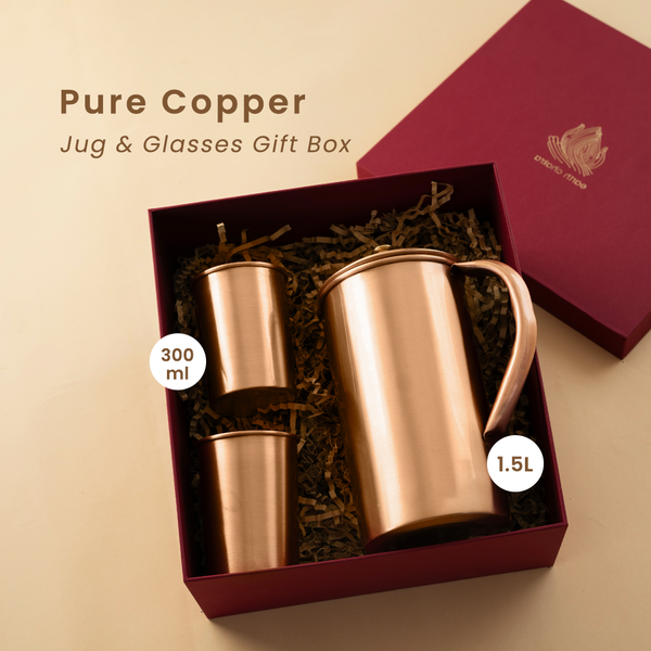 Pure Copper Jug & Glasses with Gift Box | Festive Gift Pack