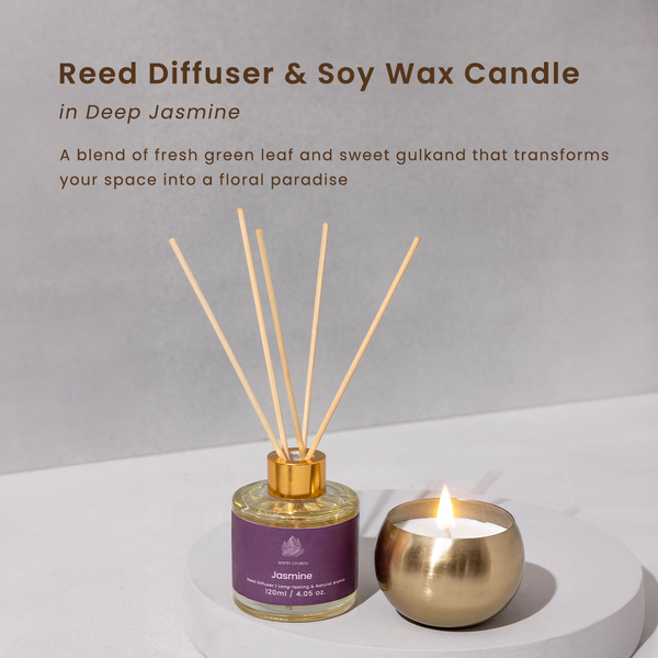 Jasmine Reed Diffuser & Brass Candle | Set of 2 | Aromatherapy Gift Box | Gift Box