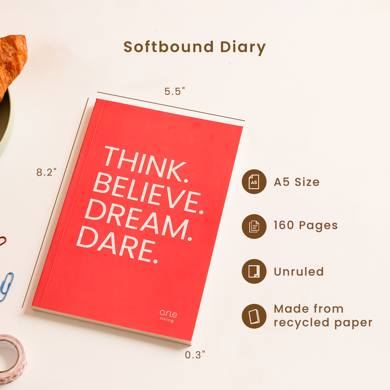 Red Softbound Diary with Plantable Pencils & White Sports Bottle