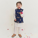 Muslin Cotton Kurta Pajama with Jacket for Boys | Navy Blue