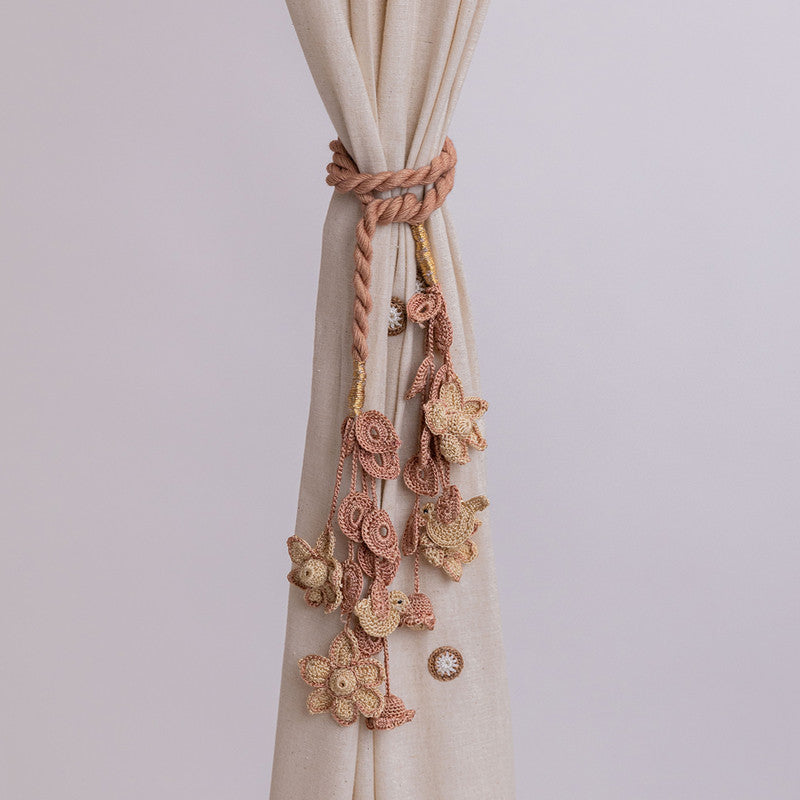 Cotton Thread Crochet Curtain Tie-Backs | Brown & Beige