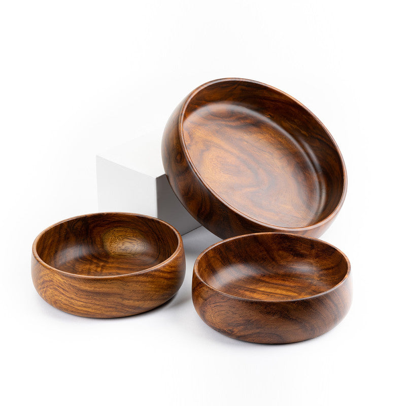 Sheesham Wood Large Bowl | Set of 3.