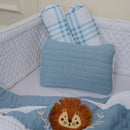 Organic Cotton Baby Bedding Set | Cot Sheet & Blanket | Pillow & Bolsters | Lion Design | Blue & White | Set of 5.