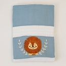 Organic Cotton Baby Bedding Set | Cot Sheet & Blanket | Pillow & Bolsters | Lion Design | Blue & White | Set of 5.