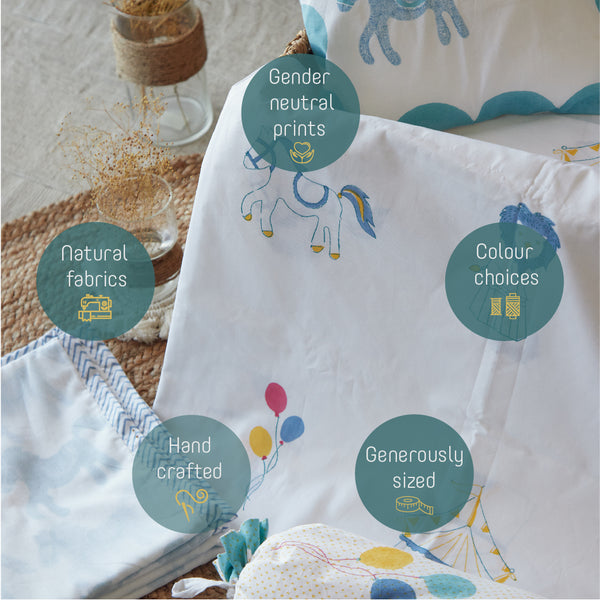 Cotton Baby Bedding Set | Printed | Teal