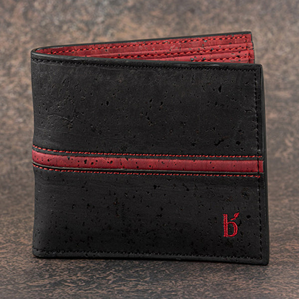 Cork Bi-Fold Wallet for Men | Midnight Black & Maroon