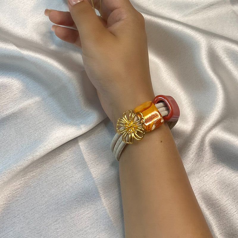 Upcycled Cork Bracelet for Women | Flower & Light | White & Gold