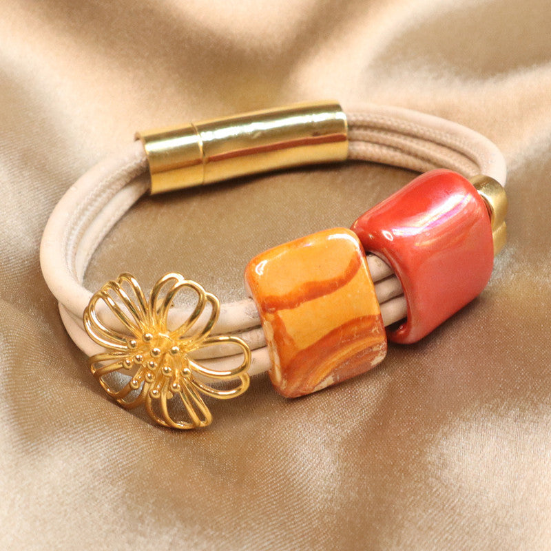 Upcycled Cork Bracelet for Women | Flower & Light | White & Gold