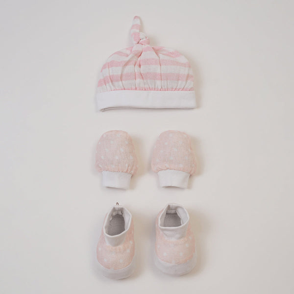 Baby Gift Set | Cap Mittens Booties Set | Baby Sleeping Bag | Floral Design & Solid | Peach | Set of 4.