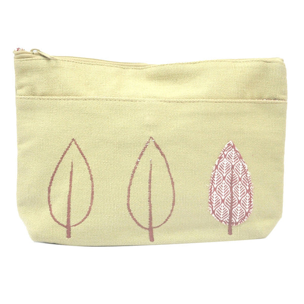 Cotton Canvas Pouch Bag | Embroidered & Patchwork | Beige